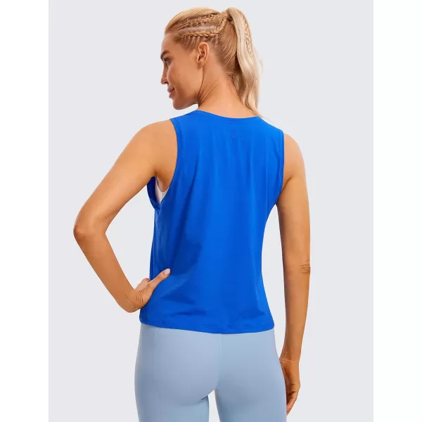 CRZ YOGA Pima Cotton Cropped Tank Tops for Women Workout Crop Tops High Neck Sleeveless Athletic Gym ShirtsStrong Blue