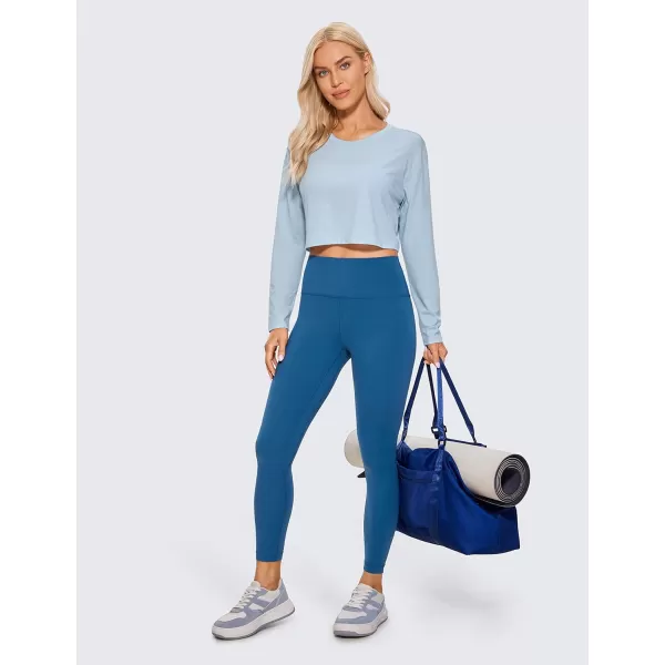 CRZ YOGA Pima Cotton Long Sleeve Shirts for Women Workout Crop Tops Loose Cropped TShirts Athletic Gym ShirtsBlue Linen