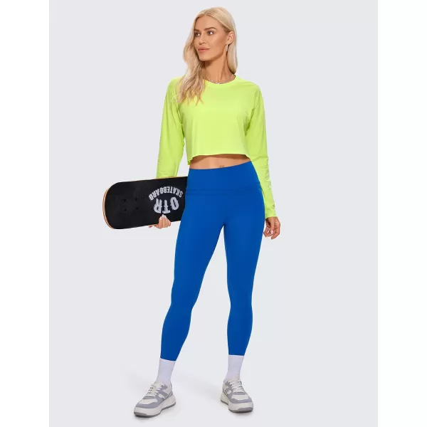 CRZ YOGA Pima Cotton Long Sleeve Shirts for Women Workout Crop Tops Loose Cropped TShirts Athletic Gym ShirtsBright Verdancy