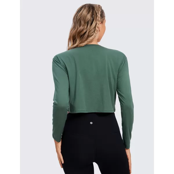 CRZ YOGA Pima Cotton Long Sleeve Shirts for Women Workout Crop Tops Loose Cropped TShirts Athletic Gym ShirtsGraphite Green