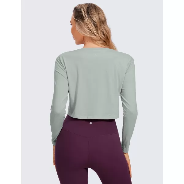 CRZ YOGA Pima Cotton Long Sleeve Shirts for Women Workout Crop Tops Loose Cropped TShirts Athletic Gym ShirtsJade Grey