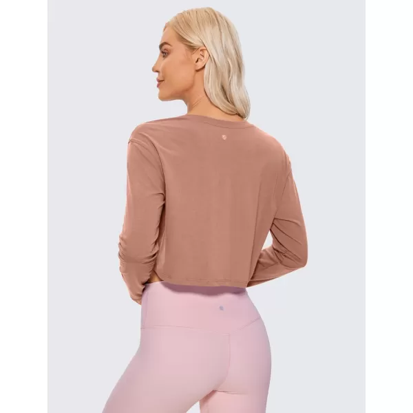 CRZ YOGA Pima Cotton Long Sleeve Shirts for Women Workout Crop Tops Loose Cropped TShirts Athletic Gym ShirtsMocha Mousse