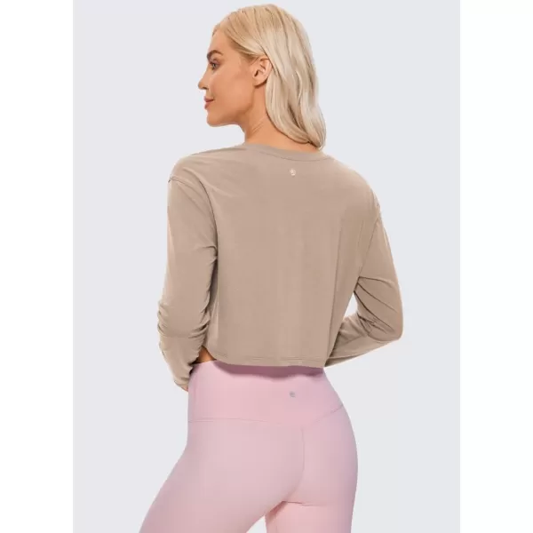 CRZ YOGA Pima Cotton Long Sleeve Shirts for Women Workout Crop Tops Loose Cropped TShirts Athletic Gym ShirtsMortar Color