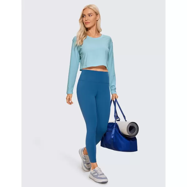 CRZ YOGA Pima Cotton Long Sleeve Shirts for Women Workout Crop Tops Loose Cropped TShirts Athletic Gym ShirtsPure Blue