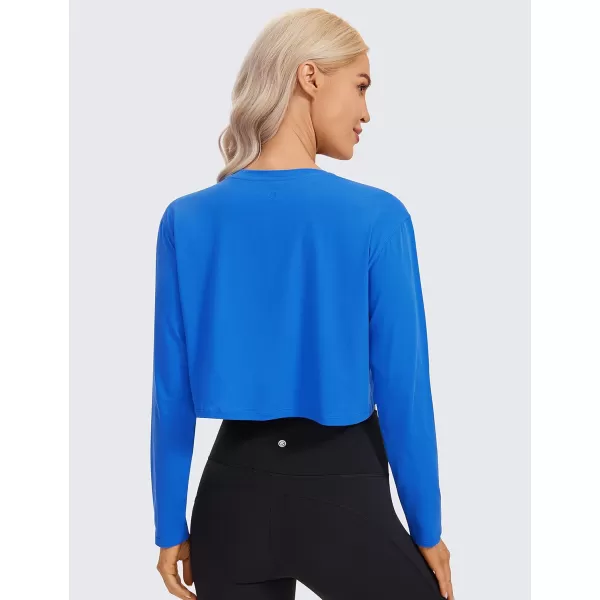 CRZ YOGA Pima Cotton Long Sleeve Shirts for Women Workout Crop Tops Loose Cropped TShirts Athletic Gym ShirtsStrong Blue