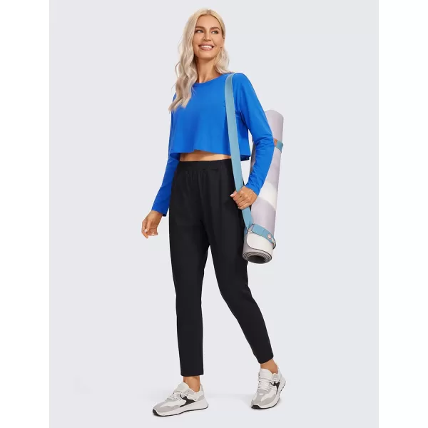 CRZ YOGA Pima Cotton Long Sleeve Shirts for Women Workout Crop Tops Loose Cropped TShirts Athletic Gym ShirtsStrong Blue