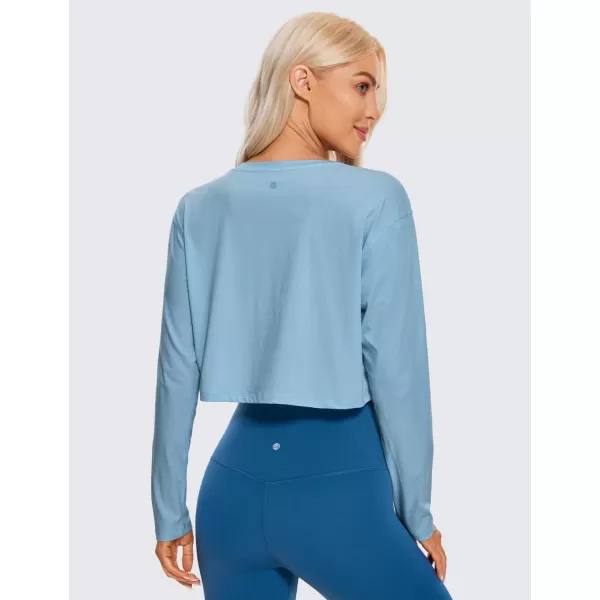 CRZ YOGA Pima Cotton Long Sleeve Shirts for Women Workout Crop Tops Loose Cropped TShirts Athletic Gym ShirtsUniverse Blue