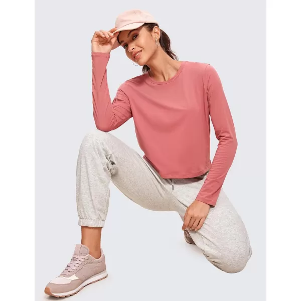 CRZ YOGA Pima Cotton Long Sleeve Workout Shirts for Women Loose Cropped Tops Athletic Sports TShirtBriar Rose