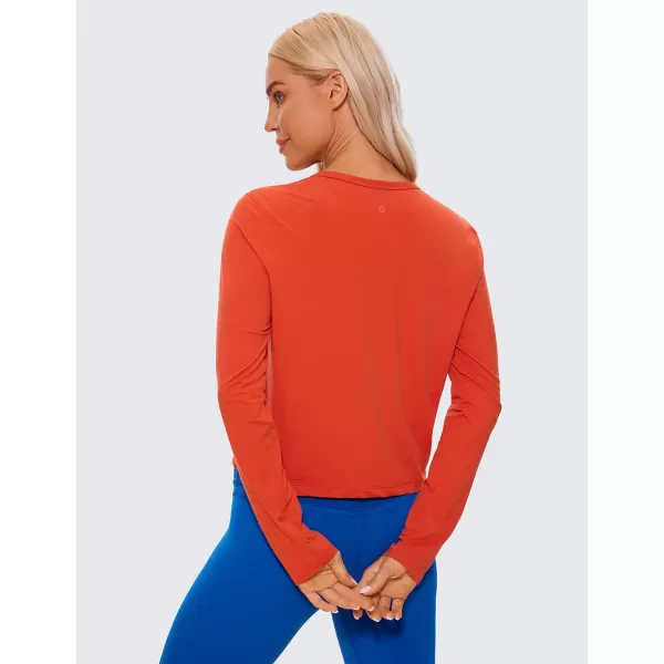 CRZ YOGA Pima Cotton Long Sleeve Workout Shirts for Women Loose Cropped Tops Athletic Sports TShirtBrick Orange