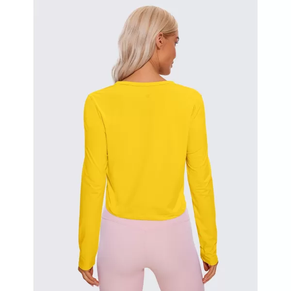 CRZ YOGA Pima Cotton Long Sleeve Workout Shirts for Women Loose Cropped Tops Athletic Sports TShirtHigh Visibility Yellow