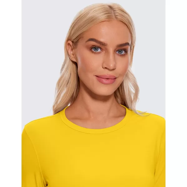 CRZ YOGA Pima Cotton Long Sleeve Workout Shirts for Women Loose Cropped Tops Athletic Sports TShirtHigh Visibility Yellow