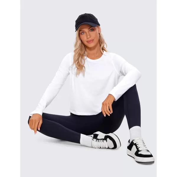 CRZ YOGA Pima Cotton Long Sleeve Workout Shirts for Women Loose Cropped Tops Athletic Sports TShirtWhite