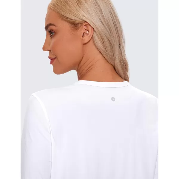 CRZ YOGA Pima Cotton Long Sleeve Workout Shirts for Women Loose Cropped Tops Athletic Sports TShirtWhite