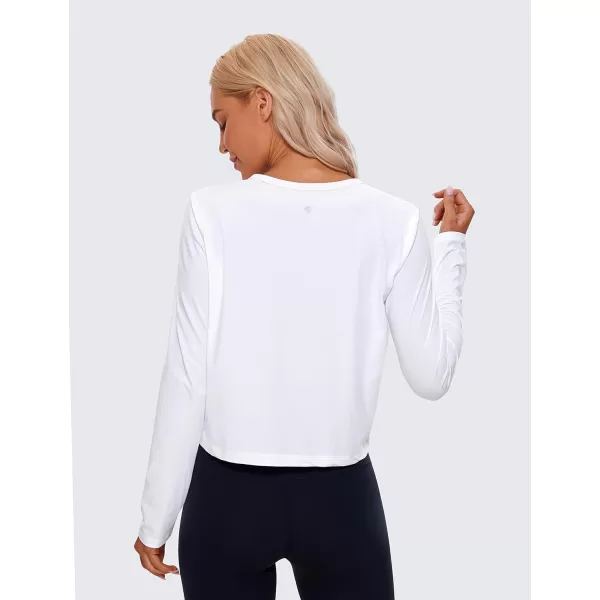 CRZ YOGA Pima Cotton Long Sleeve Workout Shirts for Women Loose Cropped Tops Athletic Sports TShirtWhite