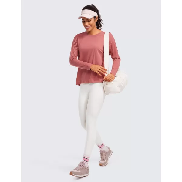 CRZ YOGA Pima Cotton Long Sleeve Workout Shirts for Women Loose Fit Crew Neck Yoga Athletic Tops Casual Fall ShirtBriar Rose