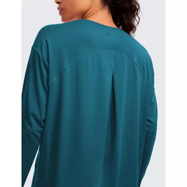 CRZ YOGA Pima Cotton Long Sleeve Workout Shirts for Women Loose Fit Crew Neck Yoga Athletic Tops Casual Fall ShirtGreen Jade