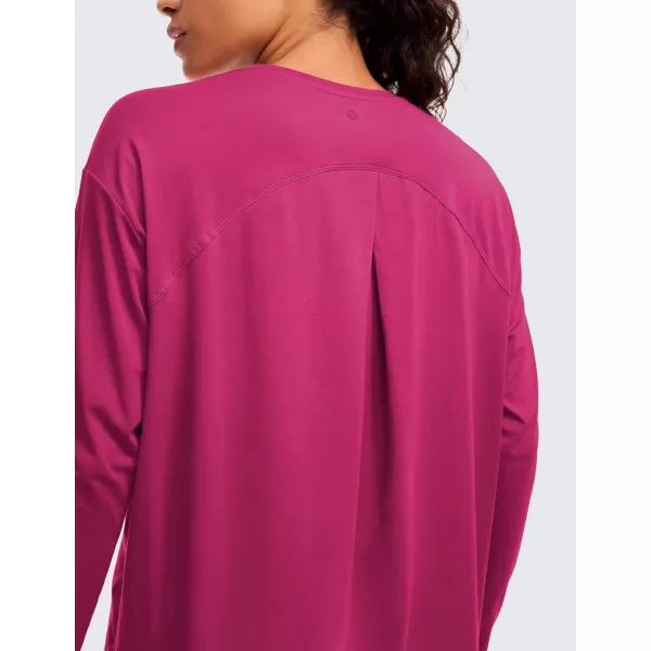 CRZ YOGA Pima Cotton Long Sleeve Workout Shirts for Women Loose Fit Crew Neck Yoga Athletic Tops Casual Fall ShirtSizzling Pink