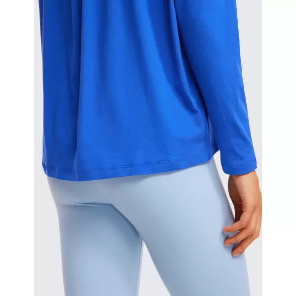 CRZ YOGA Pima Cotton Long Sleeve Workout Shirts for Women Loose Fit Crew Neck Yoga Athletic Tops Casual Fall ShirtStrong Blue