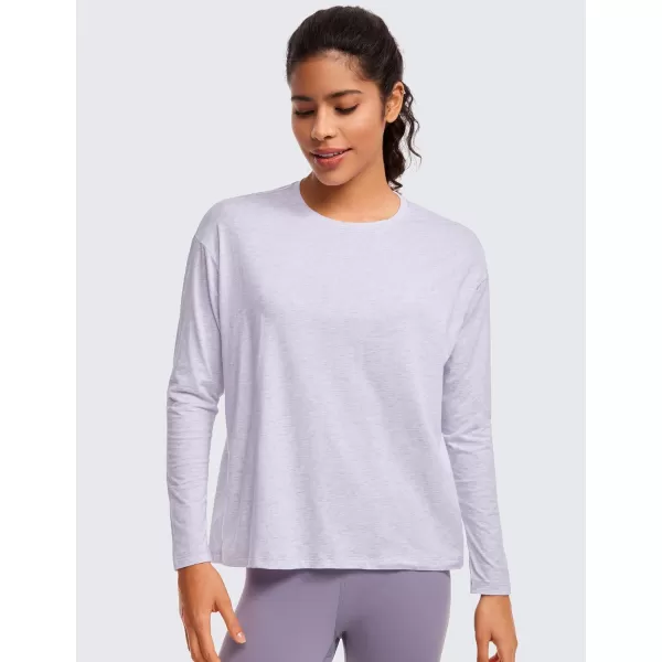 CRZ YOGA Pima Cotton Long Sleeve Workout Shirts for Women Loose Fit Crew Neck Yoga Athletic Tops Casual Fall ShirtViolet Ash