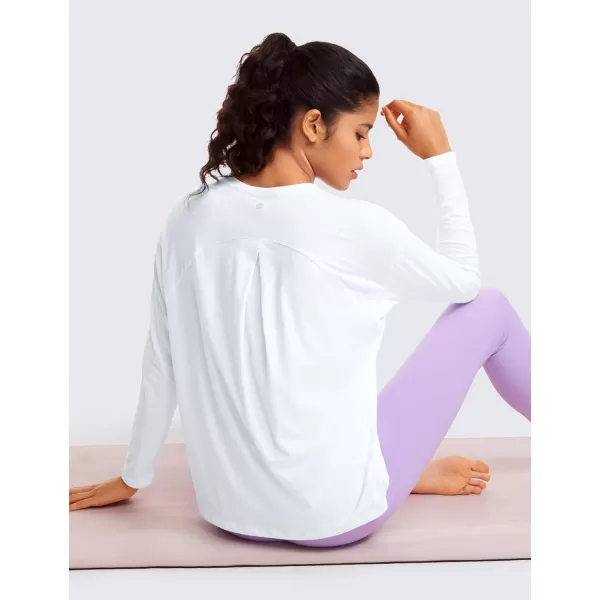 CRZ YOGA Pima Cotton Long Sleeve Workout Shirts for Women Loose Fit Crew Neck Yoga Athletic Tops Casual Fall ShirtWhite