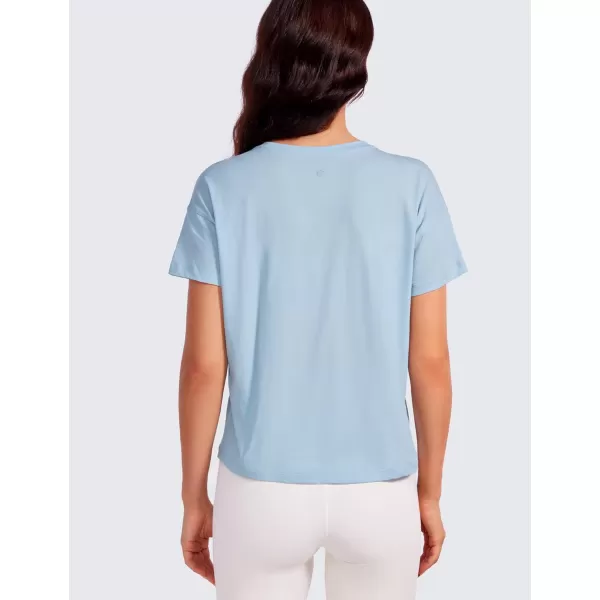 CRZ YOGA Pima Cotton Short Sleeve Workout Tops for Women Loose Basic TShirt Athletic Gym Casual Tee ShirtsBlue Linen