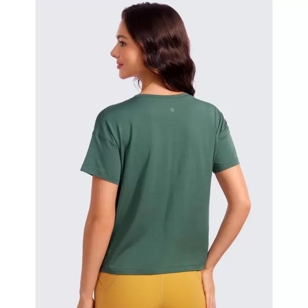 CRZ YOGA Pima Cotton Short Sleeve Workout Tops for Women Loose Basic TShirt Athletic Gym Casual Tee ShirtsGraphite Green