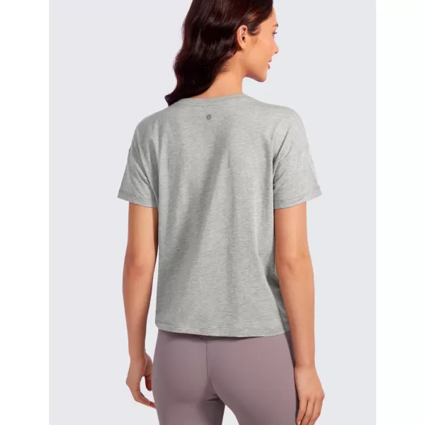 CRZ YOGA Pima Cotton Short Sleeve Workout Tops for Women Loose Basic TShirt Athletic Gym Casual Tee ShirtsHeathered Medium Grey