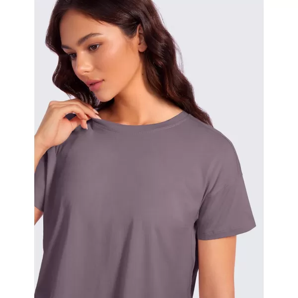 CRZ YOGA Pima Cotton Short Sleeve Workout Tops for Women Loose Basic TShirt Athletic Gym Casual Tee ShirtsPurple Gray