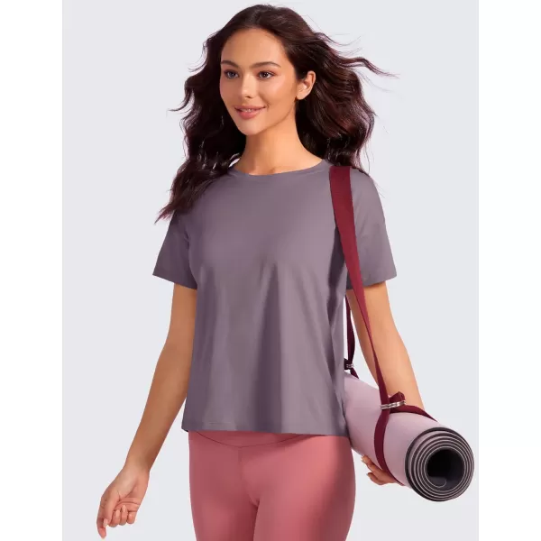 CRZ YOGA Pima Cotton Short Sleeve Workout Tops for Women Loose Basic TShirt Athletic Gym Casual Tee ShirtsPurple Gray