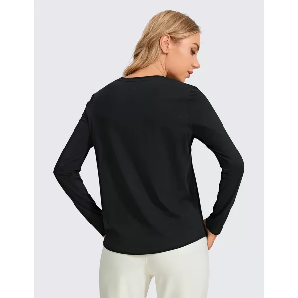 CRZ YOGA Pima Cotton Workout Long Sleeve Shirts for Women Athletic Crewneck Yoga Casual Tops Plain TShirtBlack