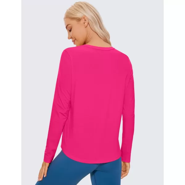 CRZ YOGA Pima Cotton Workout Long Sleeve Shirts for Women Athletic Crewneck Yoga Casual Tops Plain TShirtGranita Pink