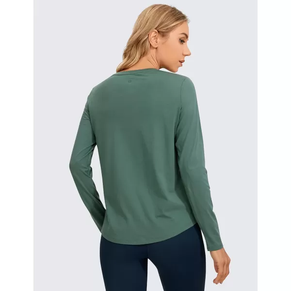 CRZ YOGA Pima Cotton Workout Long Sleeve Shirts for Women Athletic Crewneck Yoga Casual Tops Plain TShirtGraphite Green