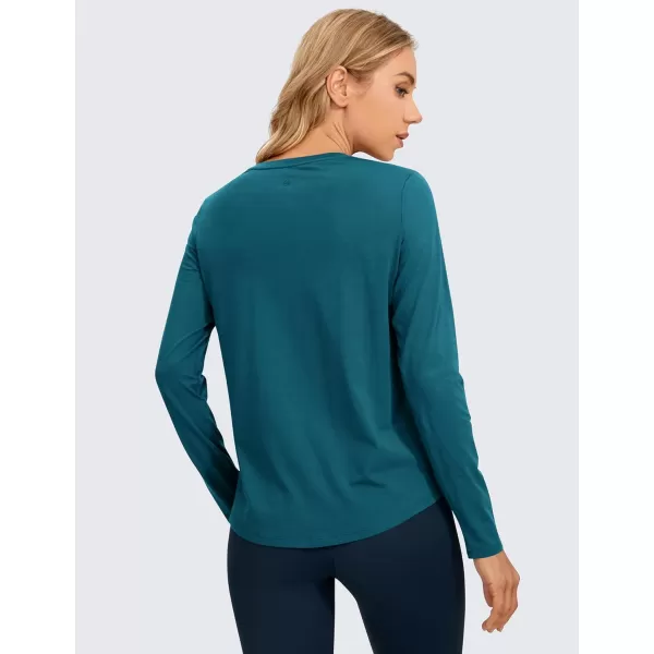 CRZ YOGA Pima Cotton Workout Long Sleeve Shirts for Women Athletic Crewneck Yoga Casual Tops Plain TShirtGreen Jade