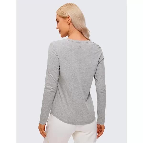 CRZ YOGA Pima Cotton Workout Long Sleeve Shirts for Women Athletic Crewneck Yoga Casual Tops Plain TShirtHeathered Medium Grey