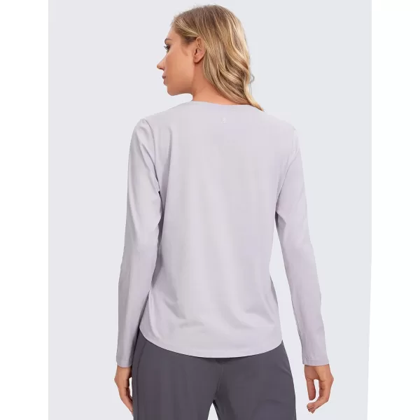 CRZ YOGA Pima Cotton Workout Long Sleeve Shirts for Women Athletic Crewneck Yoga Casual Tops Plain TShirtIced Iris