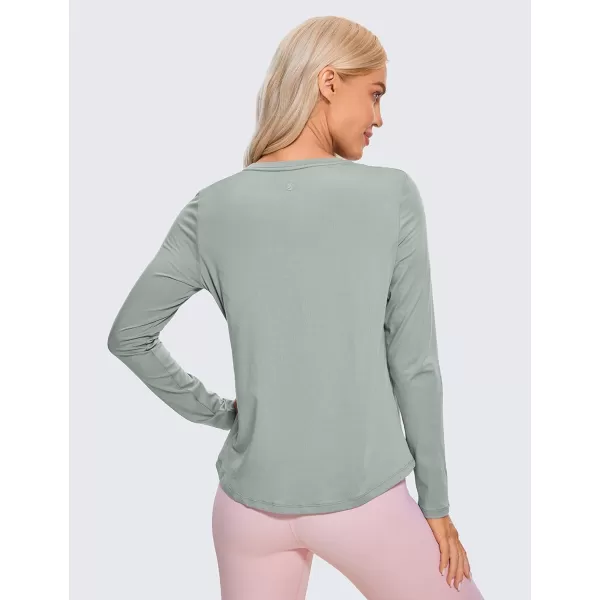 CRZ YOGA Pima Cotton Workout Long Sleeve Shirts for Women Athletic Crewneck Yoga Casual Tops Plain TShirtJade Grey