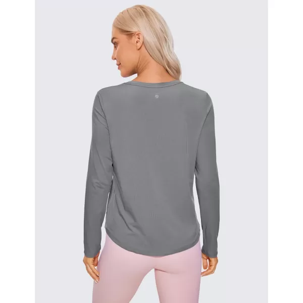 CRZ YOGA Pima Cotton Workout Long Sleeve Shirts for Women Athletic Crewneck Yoga Casual Tops Plain TShirtLava Smoke Grey