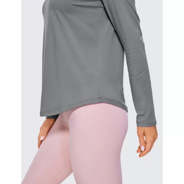 CRZ YOGA Pima Cotton Workout Long Sleeve Shirts for Women Athletic Crewneck Yoga Casual Tops Plain TShirtLava Smoke Grey