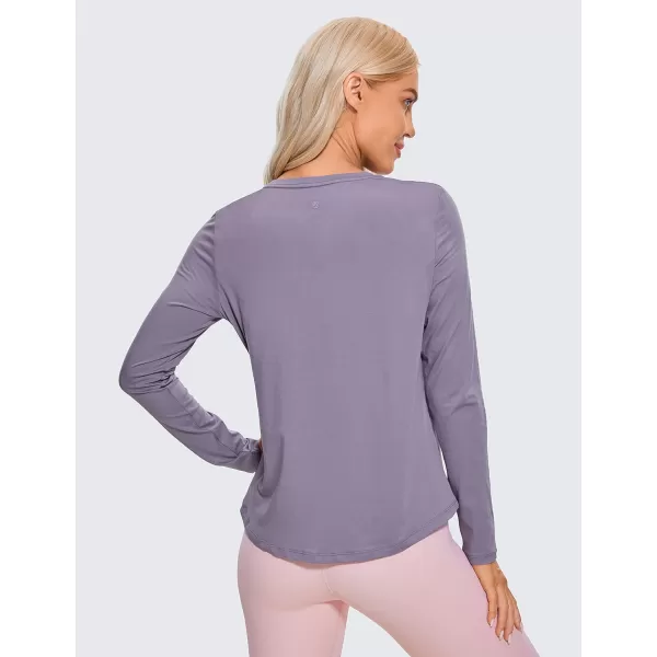 CRZ YOGA Pima Cotton Workout Long Sleeve Shirts for Women Athletic Crewneck Yoga Casual Tops Plain TShirtLavender Gray