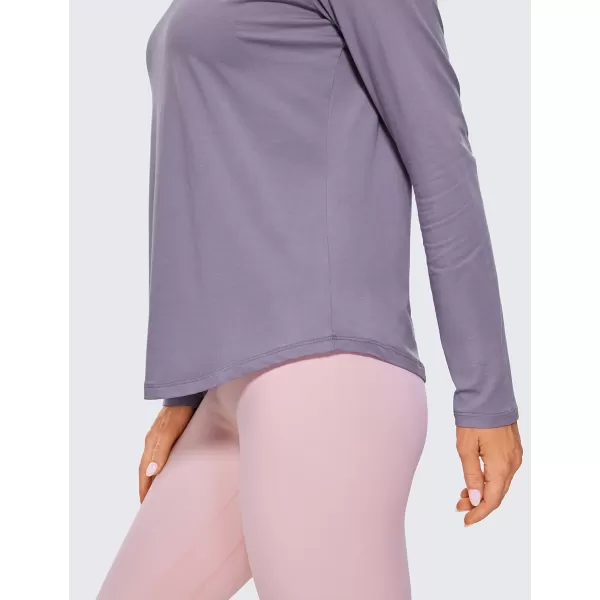 CRZ YOGA Pima Cotton Workout Long Sleeve Shirts for Women Athletic Crewneck Yoga Casual Tops Plain TShirtLavender Gray