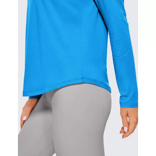 CRZ YOGA Pima Cotton Workout Long Sleeve Shirts for Women Athletic Crewneck Yoga Casual Tops Plain TShirtMadagascar Blue