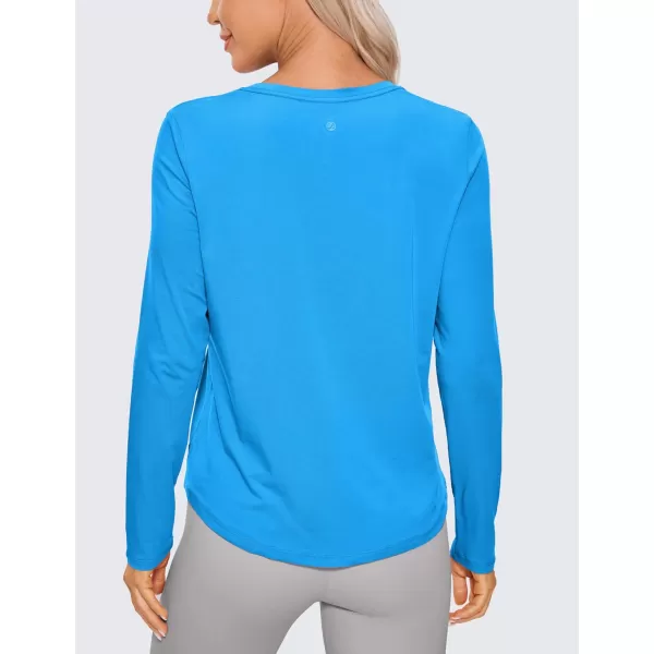 CRZ YOGA Pima Cotton Workout Long Sleeve Shirts for Women Athletic Crewneck Yoga Casual Tops Plain TShirtMadagascar Blue