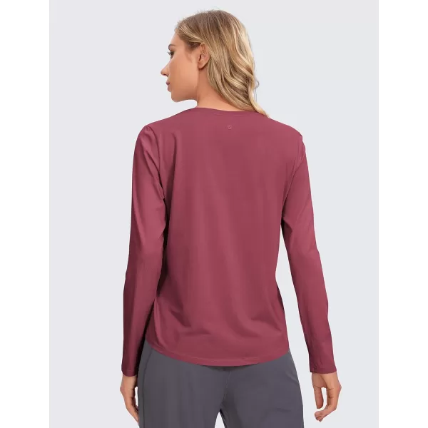 CRZ YOGA Pima Cotton Workout Long Sleeve Shirts for Women Athletic Crewneck Yoga Casual Tops Plain TShirtMisty Merlot