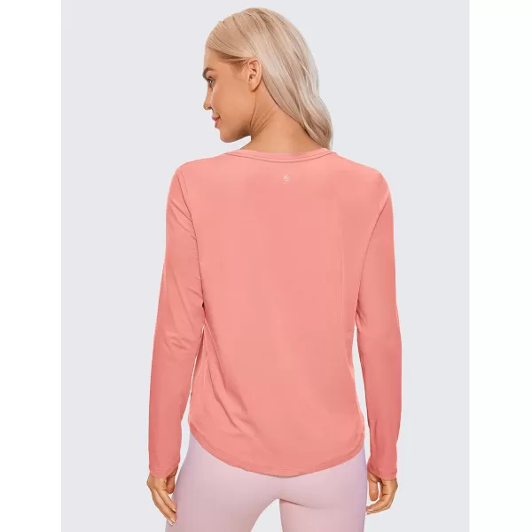 CRZ YOGA Pima Cotton Workout Long Sleeve Shirts for Women Athletic Crewneck Yoga Casual Tops Plain TShirtPeach Pink