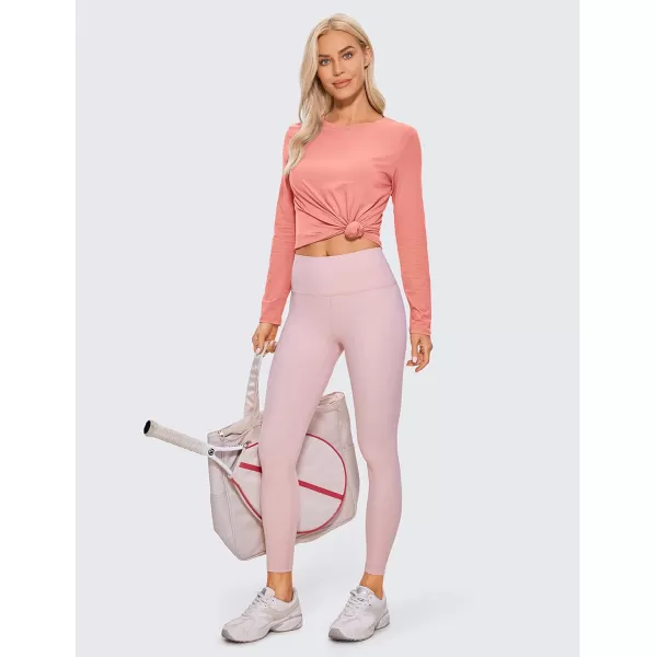 CRZ YOGA Pima Cotton Workout Long Sleeve Shirts for Women Athletic Crewneck Yoga Casual Tops Plain TShirtPeach Pink