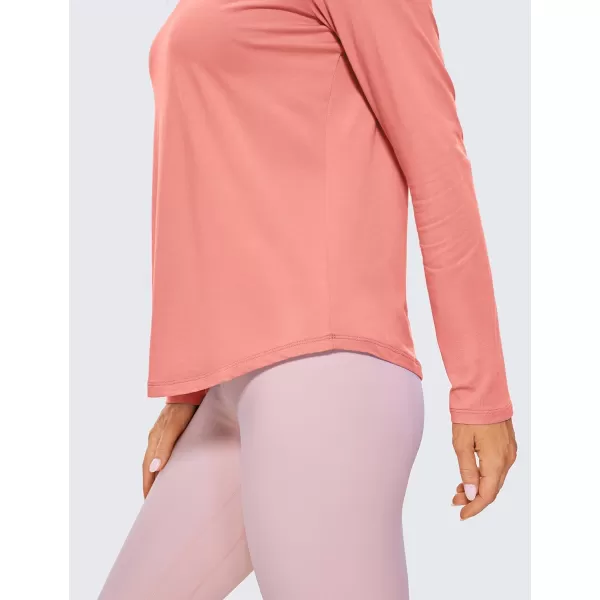 CRZ YOGA Pima Cotton Workout Long Sleeve Shirts for Women Athletic Crewneck Yoga Casual Tops Plain TShirtPeach Pink