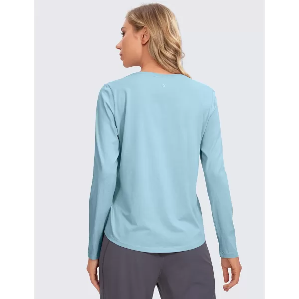 CRZ YOGA Pima Cotton Workout Long Sleeve Shirts for Women Athletic Crewneck Yoga Casual Tops Plain TShirtPure Blue