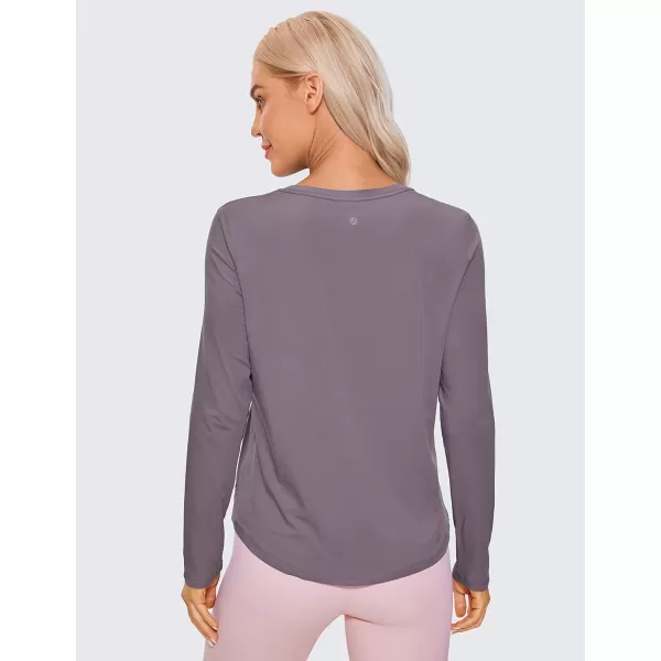 CRZ YOGA Pima Cotton Workout Long Sleeve Shirts for Women Athletic Crewneck Yoga Casual Tops Plain TShirtPurple Gray