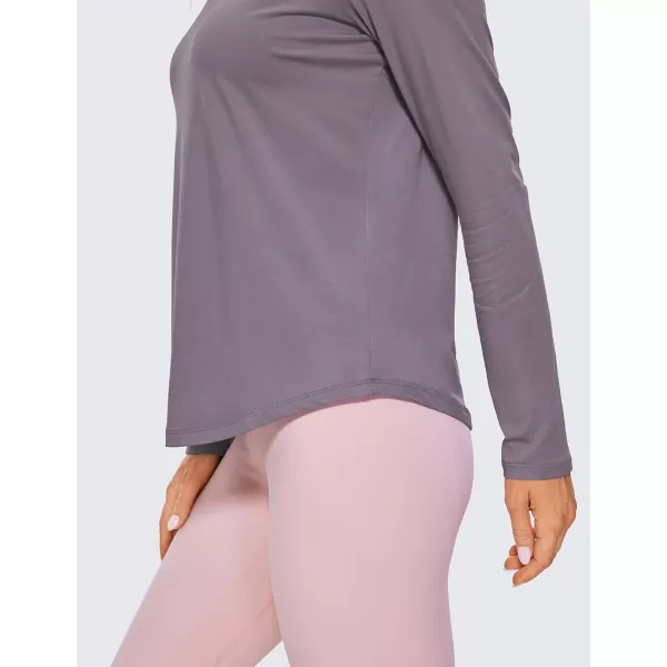 CRZ YOGA Pima Cotton Workout Long Sleeve Shirts for Women Athletic Crewneck Yoga Casual Tops Plain TShirtPurple Gray