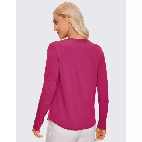 CRZ YOGA Pima Cotton Workout Long Sleeve Shirts for Women Athletic Crewneck Yoga Casual Tops Plain TShirtSizzling Pink